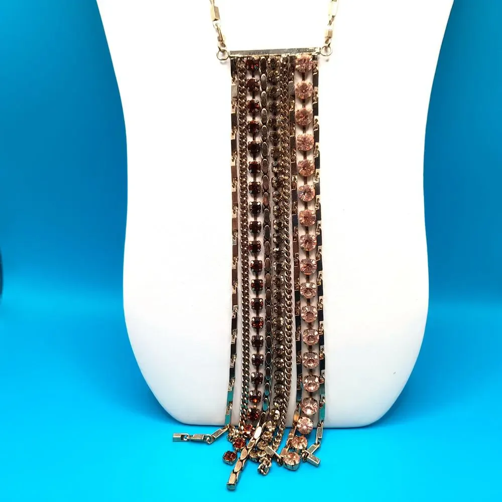 Rhinestone Chain Fringe Tassel Necklace, Made in Vietnam, 20